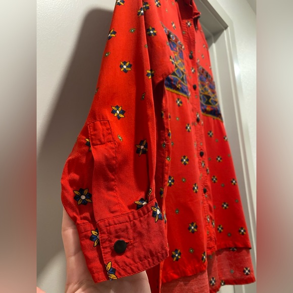 VTG Josephine Red Patterned Button-Up Long-Sleeve Shirt With Pockets - Size Med - Picture 5 of 10